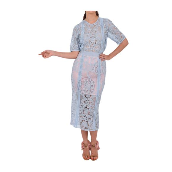 Alice McCall Florence Pastel Silver Blue Lace Midi Skirt - Size US6 - Picture 1 of 9